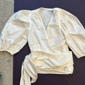 Ganni - Classic cotton tie blouse